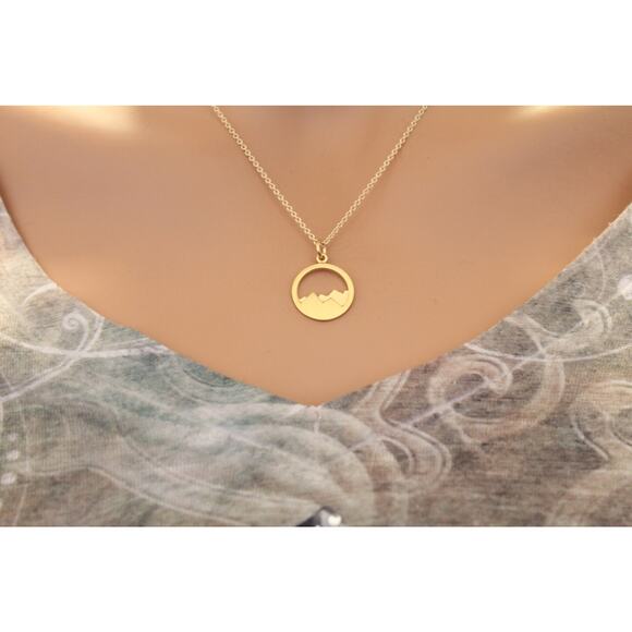 24K Gold Plated Openwork Mountain Necklace - Picture 3 of 4